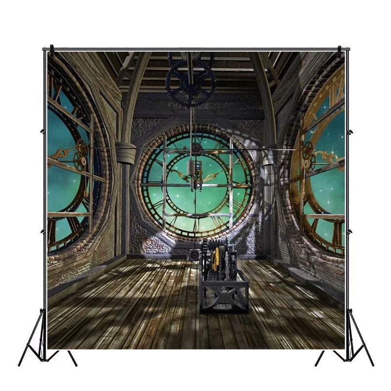 DASHAN 5x5ft Polyester Antique Steampunk Backdrop for Photography Gear Wall Clock Men Mechanical Steampunk Industrial Background Steampunk Party Decor Vintage Birthday Rusty Iron YouTube Photo Props - Image 3